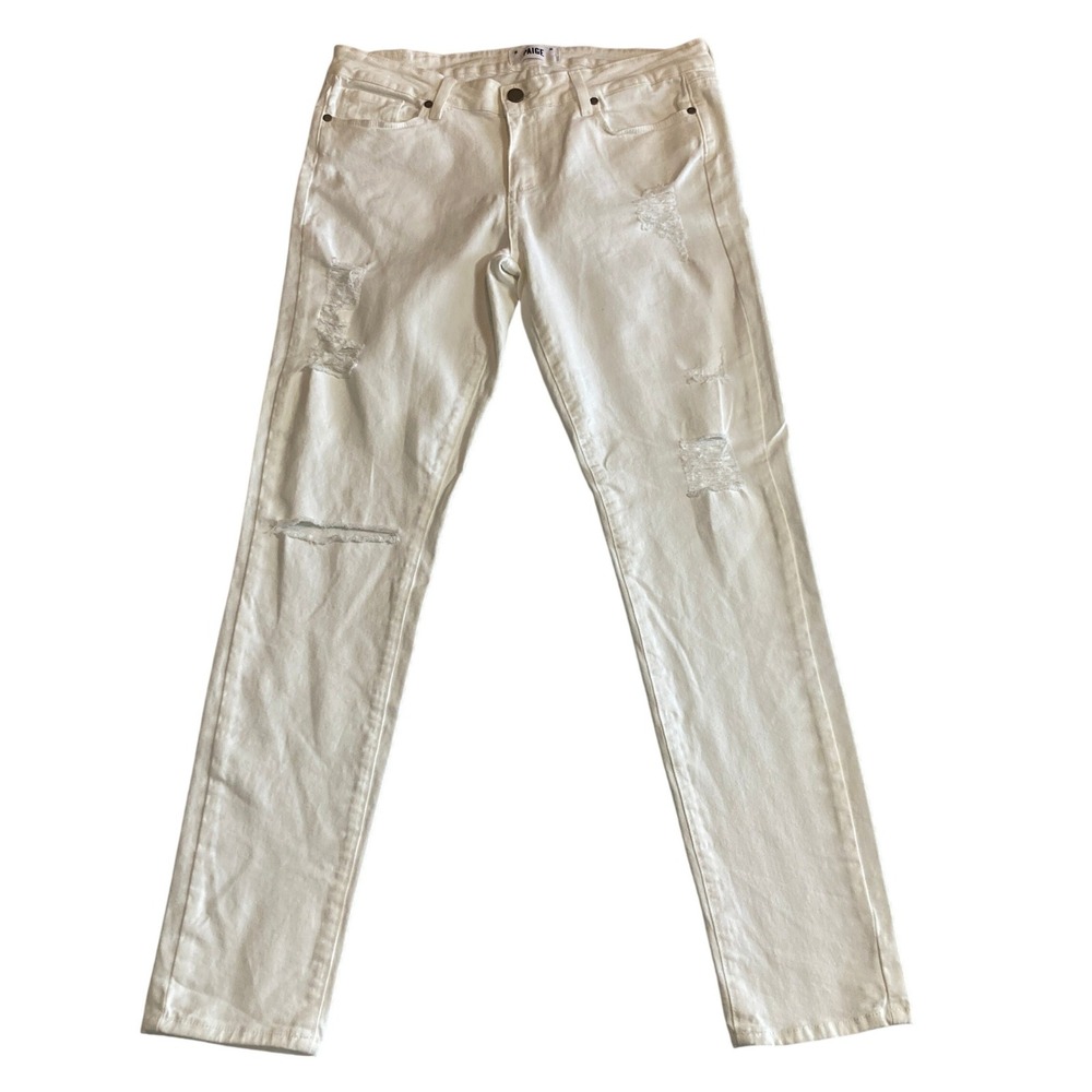 Paige Verdugo Ultra‎ Skinny Jeans 28 (Fit 34 Waist) Optic White Distressed W1454 - Picture 1 of 16